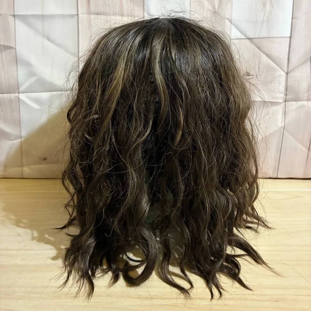 Ombré Wavy Wig Front Lace Middle Part Bob Brown/Blonde Highlight Shoulder Length